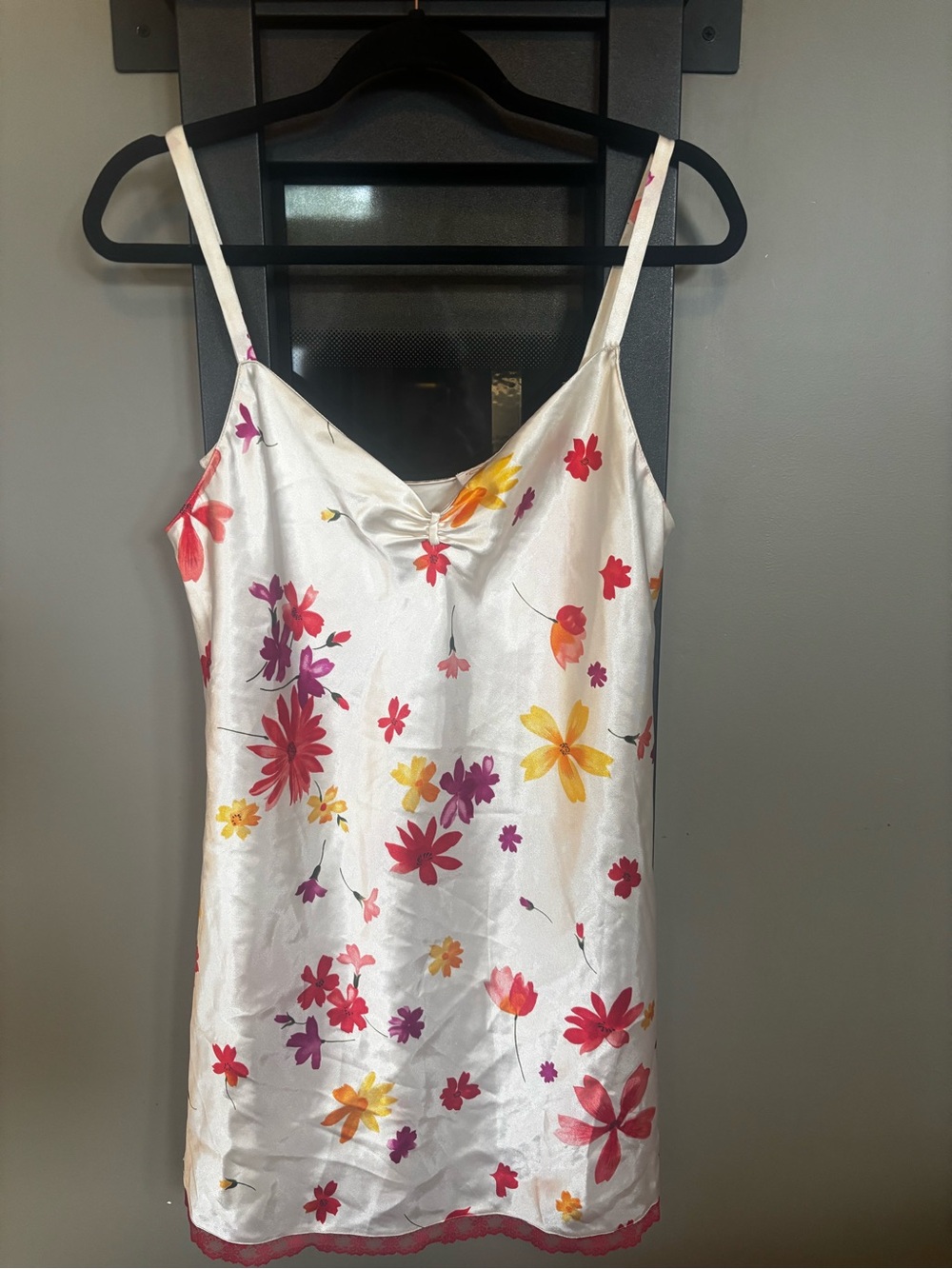 Oscar de la Renta Pink Label Satin Floral Slip Dress Nightgown Lace Trim